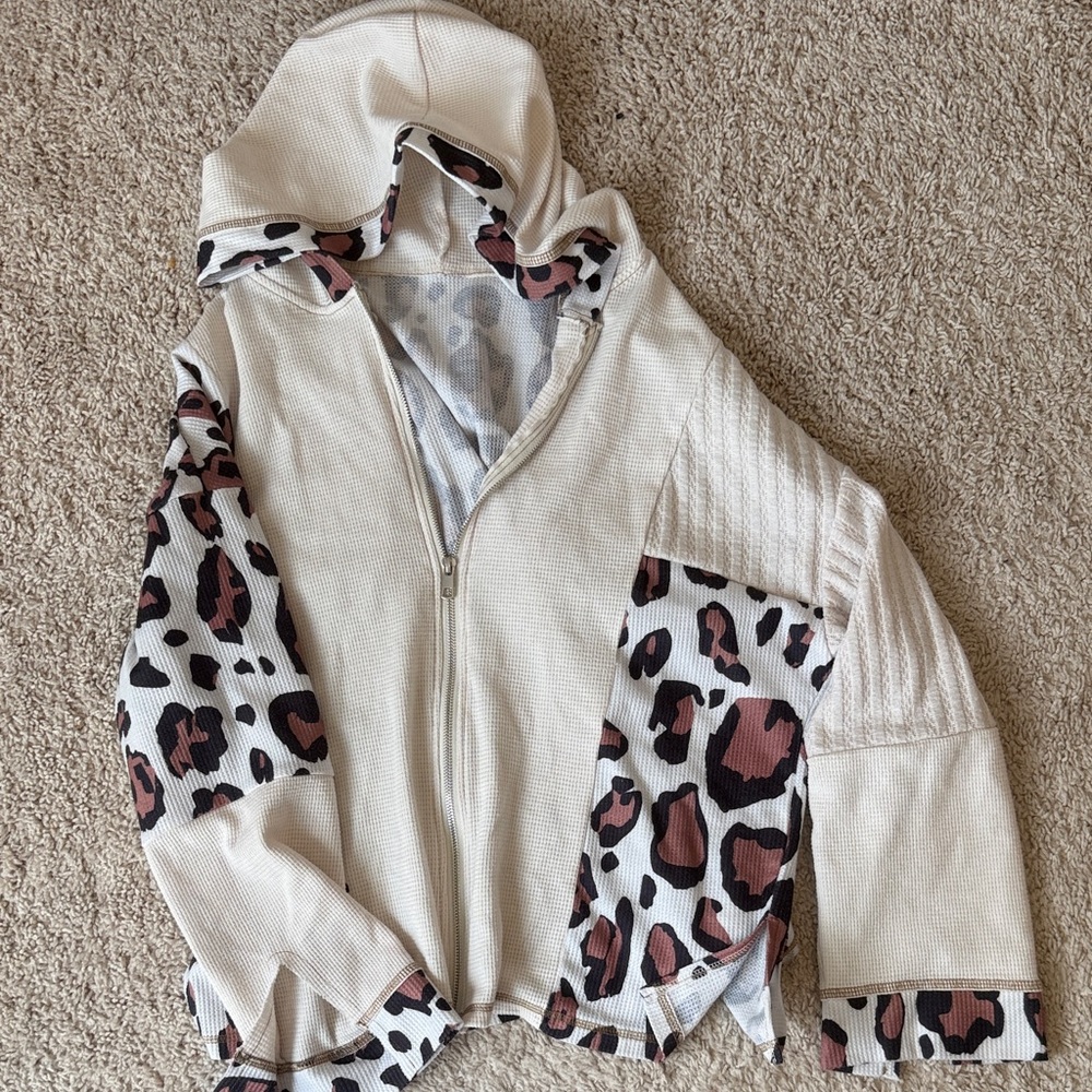 Leopard Print Cream and Brown Women's Hoodie